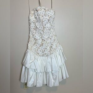 Vintage Victor Costa white lace dress gown